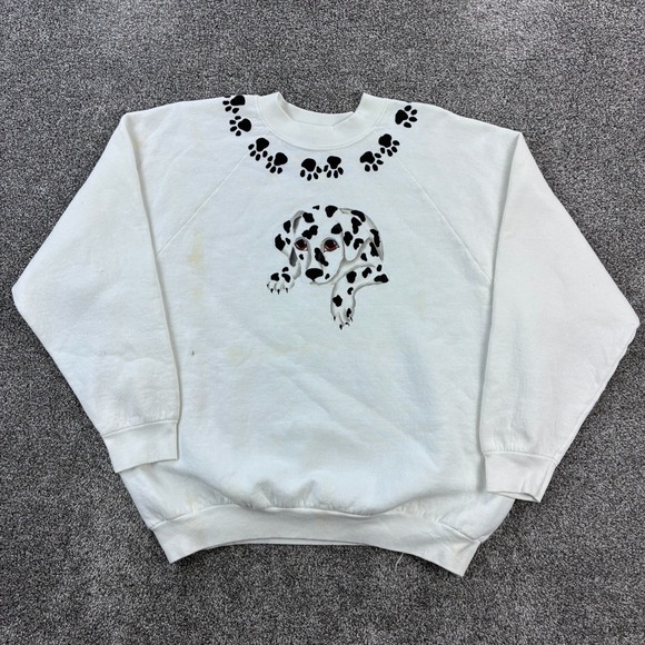 Fruit of the Loom Other - Vintage Dalmatian Dog Sweatshirt‎ Mens XL White Raglan Crewneck Puppy Breed Pet